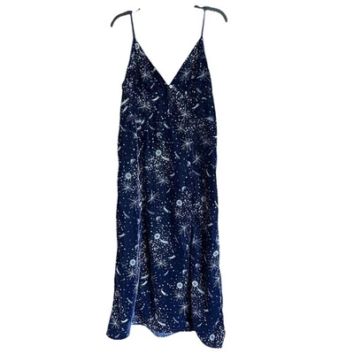 Urban Outfitters Dress Womens Large Rooftop Blue Velvet Constellation Midi Slit - Image 1 of 4