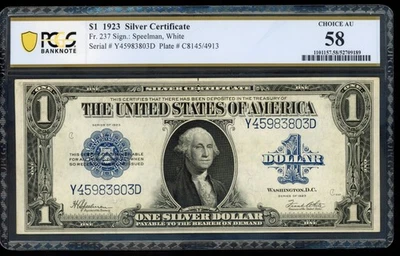 United States 1923 $1 Silver Cert Blue Seal Horse Blanket Speelman White PCGS - Image 1 of 2