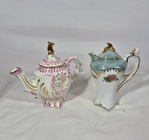 “Lot Of 2” VTG Hand Painted Mini Gilded Floral Tea Pots W/  porcelain lids - Picture 1 of 15