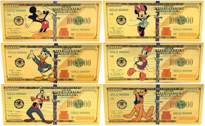 Mickey Mouse Minnie Daisy Donald Goofy Pluto Disney 24K Gold Foil Note Set GFS13 - Image 1 of 4