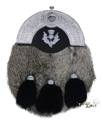 Men's Scottish Full Dress Brown Fur Kilt Leather Sporran Chain Belt - Image 1 of 3