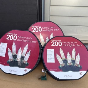 3 Holiday Time 200 Heavy Duty Gauge Wire Mini Clear String Lights w Reel 51.5 FT - Picture 1 of 7