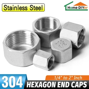 Edelstahl 304 Rohrverschraubung Sechskant Endkappen Innengewinde 1/2" bis 2" - Bild 1 von 19