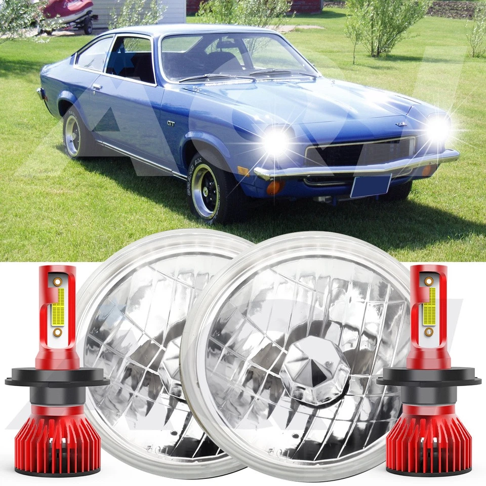 一对 7 英寸圆形 LED 车头灯高/低适用于雪佛兰 Vega 1971 - 1975 车头灯 — 第 1/4 张图片