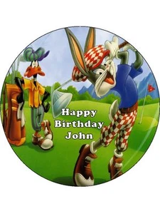 Papel de arroz comestible personalizado para cumpleaños de golf Bugs Bunny de 7,5" adorno para pasteles - Imagen 1 de 1