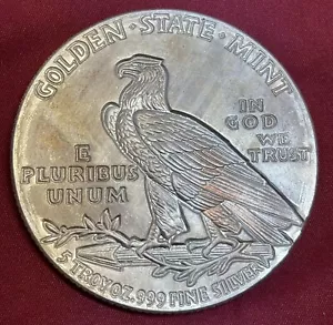 1929 Golden State Mint 5 Oz. Silver Round, Eagle/Indian Head, Toned, .999 Pure - Picture 1 of 11