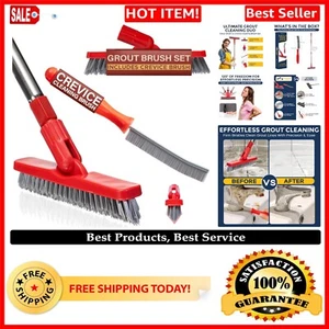 Extendable Grout Brush Set with Long Handle & Crevice Cleaner for Tile Surfaces - Picture 1 of 10