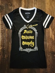 NEW Harry Potter Accio Obliviate Stupefy Black V Neck Shirt Girl's Size Large - Picture 1 of 4