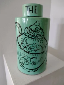 Maravillosa vasija de té  FRAGONARD  verde lima/negro con tapa - Imagen 1 de 6