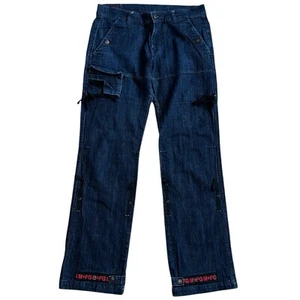 Jeans cargo Marithe Francois Girbaud nastro navetta denim donna taglia 31x32 cinturino blu - Foto 1 di 10