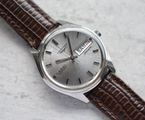 1969 Longines Admiral Blue Dial Rare Men's Automatic Day Date Leather Watch - Picture 1 of 22