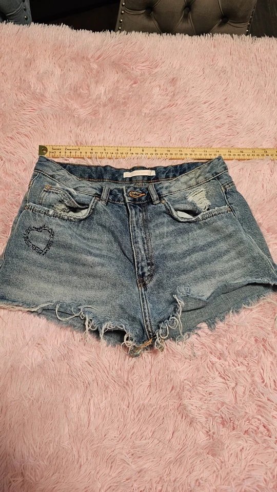 Pantalones Cortos Zara Mujeres Azul Algodón Dobladillo Crudo Envejecido Trafaluc Denimwear 03 Talla Foto 1 de 4
