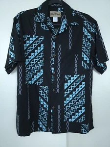 Blue Hawaii Black & Teal Tribal Pattern Aloha Shirt Size S Small Sig Zane - Picture 1 of 3