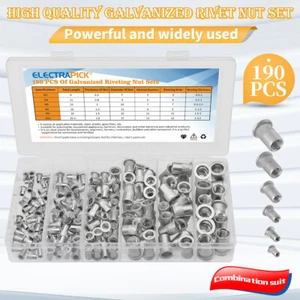 Aluminum Rivet Nut Metric Rivnut Nutsert Assort M3 M4 M5 M6 M8 M10 Pack 190 pcs - Picture 1 of 9