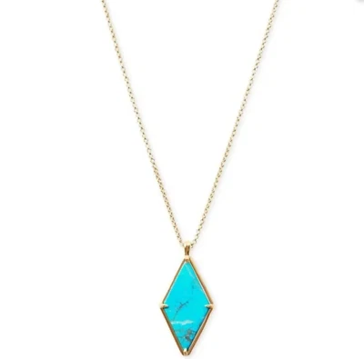 NEW LUCKY BRAND GOLD -TONE TURQUOISE STONE RHOMB PENDANT NECKLACE 17" NEW NWT - Image 1 of 4