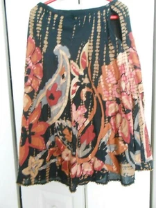 CHICO'S--FLARED BATIK BLACK/CAMEL/RUST COTTON SKIRT---SIZE 1 - Picture 1 of 2