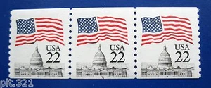 Sc # 2115 ~ Pl # Coil of 3 ~ 22 ct Flag Over Capitol Dome Issue ~ Plate # 7 EFO - Picture 1 of 2
