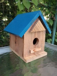 Hand Crafted Recycled Solid Wood Hand Painted Blue Bird House - Picture 1 of 6