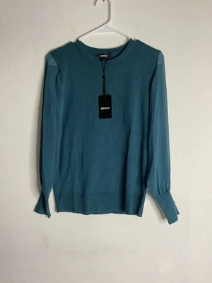 DKNY Women's Crew Neck Chiffon Long Sleeve Green Blouse Size XS - Image 1 of 4