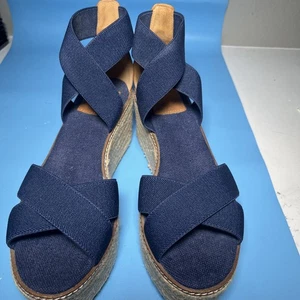 Sandalias Tory Burch Frieda Azul Marino Correa Elástica Alpargata Plataforma Talla 8 - Imagen 1 de 9
