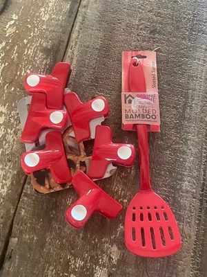 Nuevo espátula giratoria ranurada de 12 pulgadas clips para astillas nuevo bambú rojo divertido juego cocina Foto 1 de 4