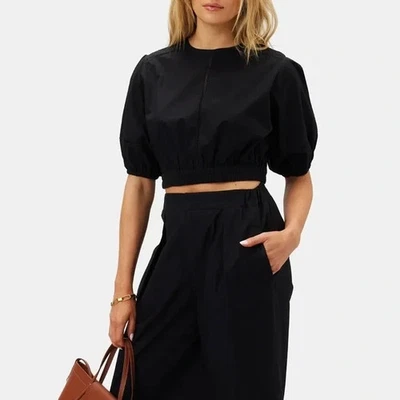 Top de popelina de algodón orgánico Amour Vert Lisa negro talla pequeña para mujer Foto 1 de 4