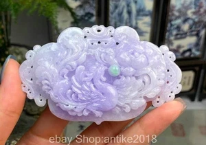 3.6" Old China Natural Emerald Jadeite Jade Carved Flower Phoenix Pendant - Picture 1 of 6