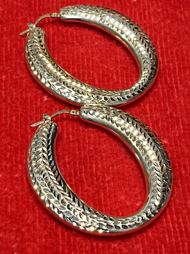 Винтажные серьги из чистого серебра 950 Милан Италия большие овальные бриллиантовая огранка 1 7/8 дюйма L - Изображение 1 из 4