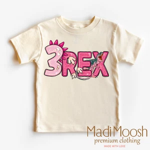 Girls 3 Rex Dinosaur Birthday Shirt - Girls Birthday Tee - Picture 1 of 8