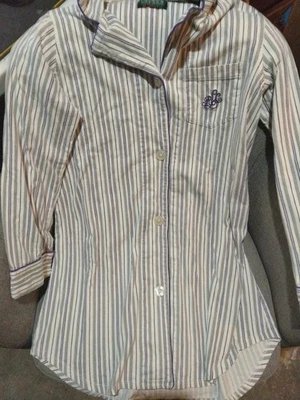 Lauren Ralph Lauren Talla S/M Púrpura con Rayas Negras Blancas Pijama Camisa para Dormir Top Foto 1 de 4