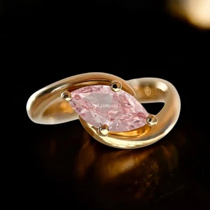 14K Yellow Gold Ring 2.00 Ct IGI Lab Grown Marquise Diamond Fancy Intense Pink - Picture 1 of 9