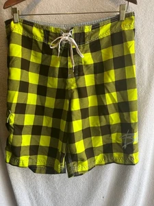Billabong Swim Board Shorts Mens Size 36 Green and Black Plaid - Picture 1 of 4