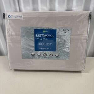 Juego de sábanas Ultracool Cool Comfort sólido de 4 piezas QN 1000 TC algodón gris claro nuevo - Imagen 1 de 6