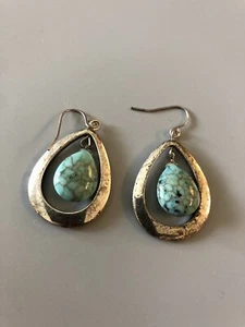 Pendientes de lágrima vintage de aspecto turquesa plateado - Imagen 1 de 3
