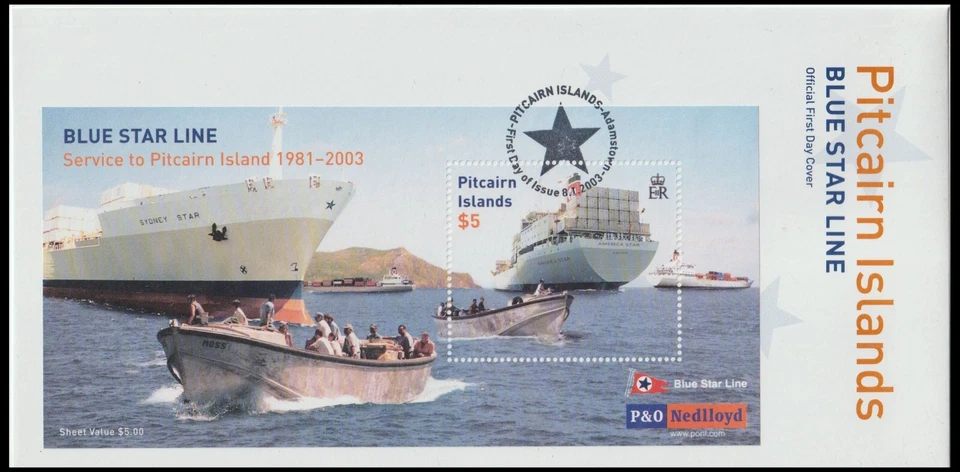 PITCAIRN ISLANDS 2003 BLUE STAR LINE $5 FDC (VF) - Image 1 of 1