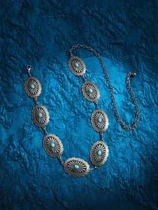 Western Equestrian Antique Silver CONCHO CHAIN BELT W/Turquoise - Picture 1 of 3