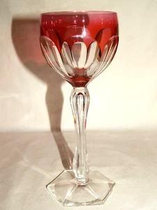 Weinglas Val St. Lambert  Überfang himbeerrot eingestochene Luftblase - Picture 1 of 10