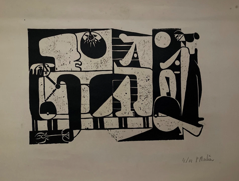 Pierre Merlier gravure signée art brut art singulier abstraction cubisme art - Photo 1/1