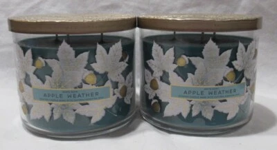 White Barn Bath & Body Works 3-wick Scented Candle APPLE WEATHER Set Lot of 2 - Image 1 of 4
