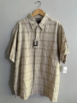 NEW Marc Edwards Washable Linen Blend Short Sleeve Plaid Textured Shirt Men’s XL - Image 1 of 4