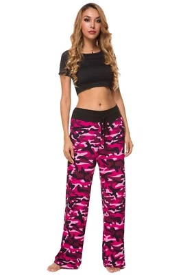 Pantalones de salón Lilly Posh para mujer cómodos elásticos con cordón camuflaje con cintura negra Foto 1 de 2