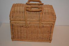 Vintage Wicker Rattan Picnic Basket , Purse , Suitcase W/ Folding Handles 