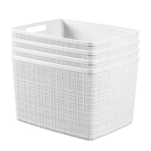 Set Of 4 Jute Large Decorative Plastic Organization And Storage Baskets Bins For - Picture 1 of 9