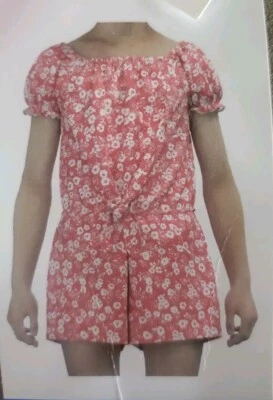 GAP Girl's Soft Chambray Short Puff Sleeve One Piece Romper (Pink Reef, 10/12) - Image 1 of 2