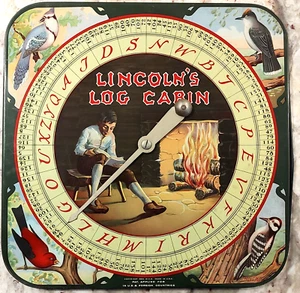 Vintage Game Metal Tray Abe Lincolns Log Cabin Spinner Alphabet 1924 RARE 11" - Picture 1 of 4