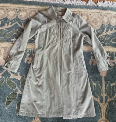 Abrigo de Lluvia/Trinchera Vintage Nine West Largo Medio L Gris/Verde Algodón Cremallera Foto 1 de 4