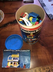Vtg Playskool 1976 American Bricks Toy Building Blocks #830 Full Canister 275+Pc - Picture 1 of 16