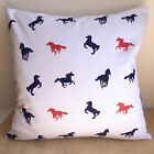 590. Handmade RED AND BLUE HORSES 100% Cotton Cushion Cover Various sizes