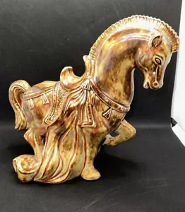 Statuina porcellana cavallo troiano stallone ceramica romana Tessaglia Bucefalo vintage - Foto 1 di 12