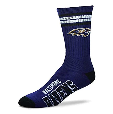 Baltimore Ravens Football Purple & Black 4 Stripe Deuce Crew Socks Cover